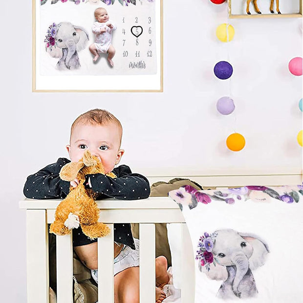 Elli Purple- Milestone Blanket Quilt with 6 Milestone Cards and Markers