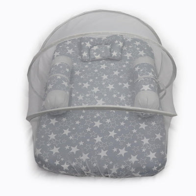 Grey Star- 5 Pc Baby Bedding Set with Mosquito Net for Infants