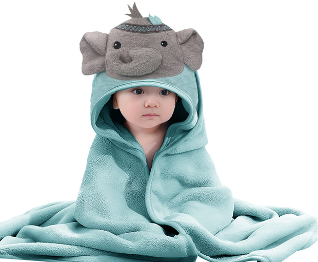 Teal Elli Cotton Hooded Baby Bath Towel with Baby Loofah