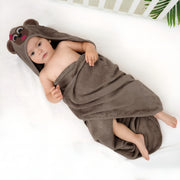 Cartoon Cotton Hooded Baby Bath Towel with Baby Loofah