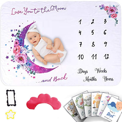 Pink Moon- Milestone Blanket Quilt with 6 Milestone Cards and Markers