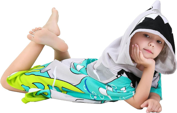 Sharky Hooded Poncho Towel for Kids |Printed Cape Towels for Kids