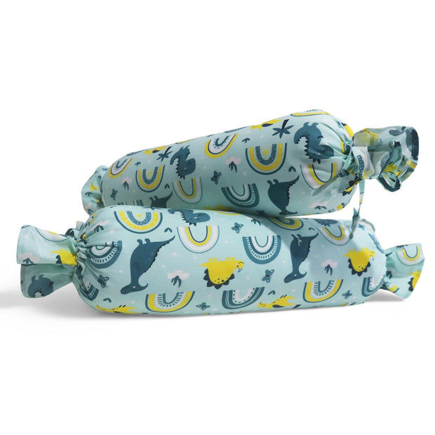 Teal Dinos - Microfiber Set of 2 Baby Bolster Pillows