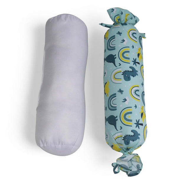 Teal Dinos - Microfiber Set of 2 Baby Bolster Pillows