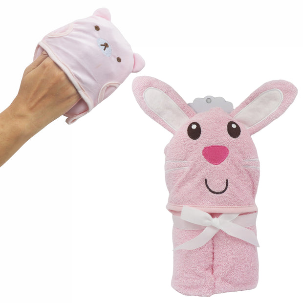 Rabbit Cotton Hooded Baby Bath Towel with Baby Loofah