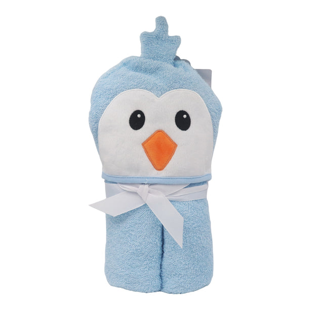 Penguine Cotton Hooded Baby Bath Towel with Baby Loofah