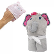 Grey Elephant Cotton Hooded Baby Bath Towel with Baby Loofah