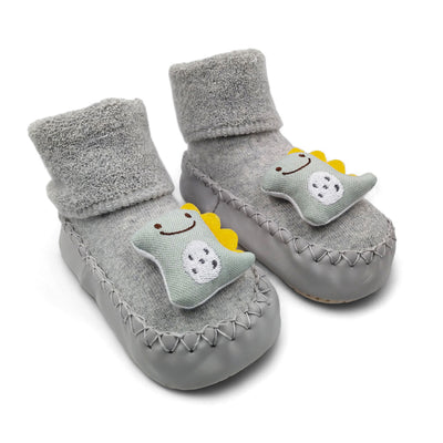 Grey Dino- Baby Sock Shoes for Infants Babies and Little Kids