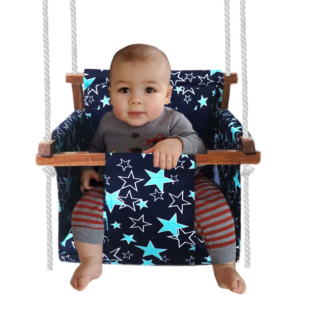 Navy Star - Baby Swing | Jhula | Wooden Base